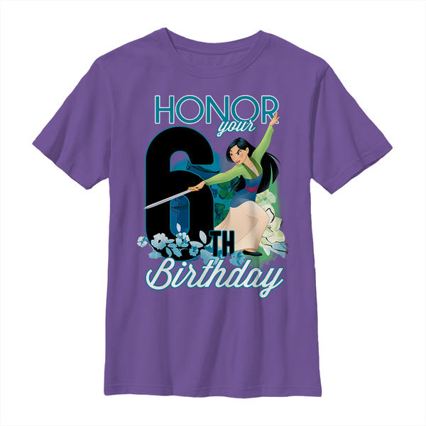 Aperçu: Disney - Mulan - Mulan Six Birthday - Birthday - Enfant T-shirt - Pourpre - Devant