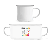 Pred montážou Po Coffee - Smaltovaný hrnček - Biela - Predné