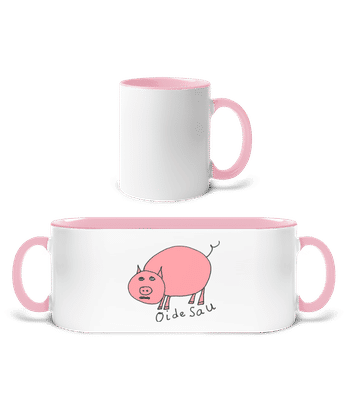 Oide Sau - Tasse zweifarbig - Weiß / Rosa - Vorne