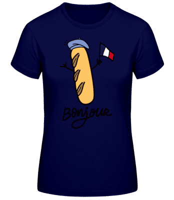 France Baguette Bonjour Bérèt - T-shirt standard Femme - Bleu marine - Devant