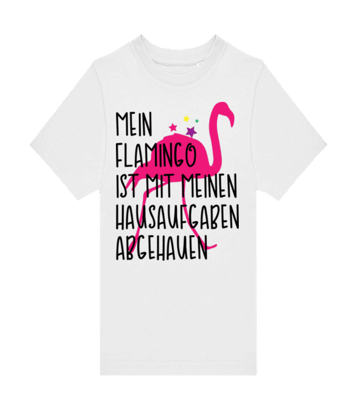 Vorschau: Flamingo Klaut Hausaufgaben - Kinder T-Shirt B&C - Weiß - Vorne