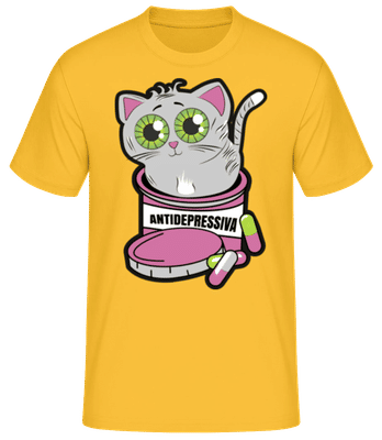 Antidepressiva Katze - Männer Basic T-Shirt - Goldgelb - Vorne