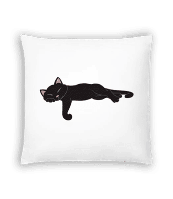 Schlafende Katze Schwarz - Kissen - Weiß - Vorne