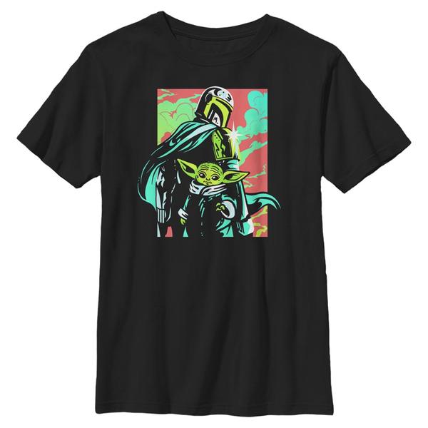 Aperçu: Star Wars - The Mandalorian - Mandalorian & the Child Neon Mando - Enfant T-shirt - Noir - Devant