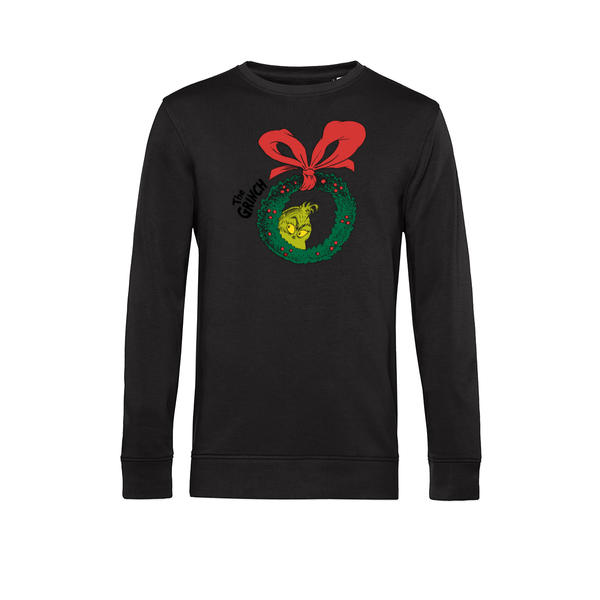 Aperçu: The Grinch - Le Grinch - Graphique couronne de Noël - Noël - Unisex Sweatshirt - Noir - Devant