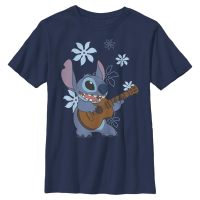 Disney Classics - Lilo & Stitch - Stitch Flowers - Kids T-Shirt - Navy - Front