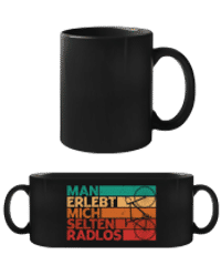 Man erlebt mich selten Radlos - Schwarze Tasse - Schwarz - Vorne