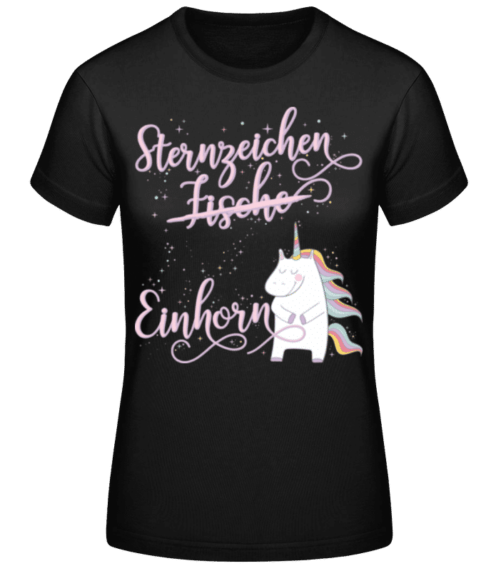 Vorschau: Sternzeichen Einhorn Fische - Frauen Basic T-Shirt - Schwarz - Vorne
