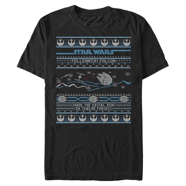 Preview: Star Wars - Millennium Falcon Falcon Attack Ugly Sweater - Christmas - Men's T-Shirt - Black - Front