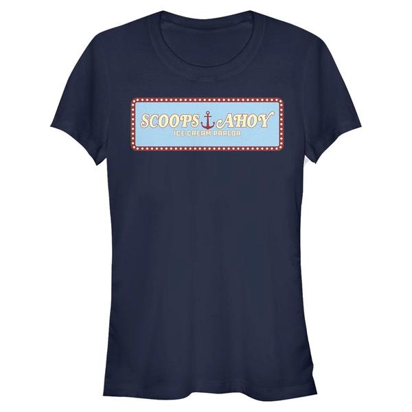 Aperçu: Netflix - Stranger Things - Logo Scoops Ahoy Panel - Femme T-shirt - Bleu marine - Devant