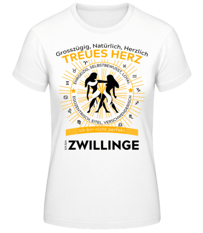 Vorschau: Sternzeichen Zwillinge Orange - Frauen Basic T-Shirt - Weiß - Vorne