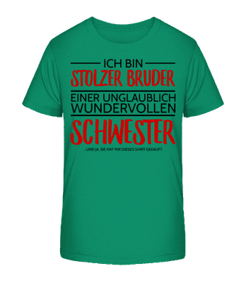 Stolzer Bruder Einer Schwester - Kinder Bio T-Shirt Stanley Stella 2.0 - Grün - Vorne