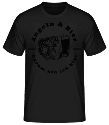 Angeln Und Bier Darum Bin Ich Hier - Männer Basic T-Shirt - Schwarz - Vorne