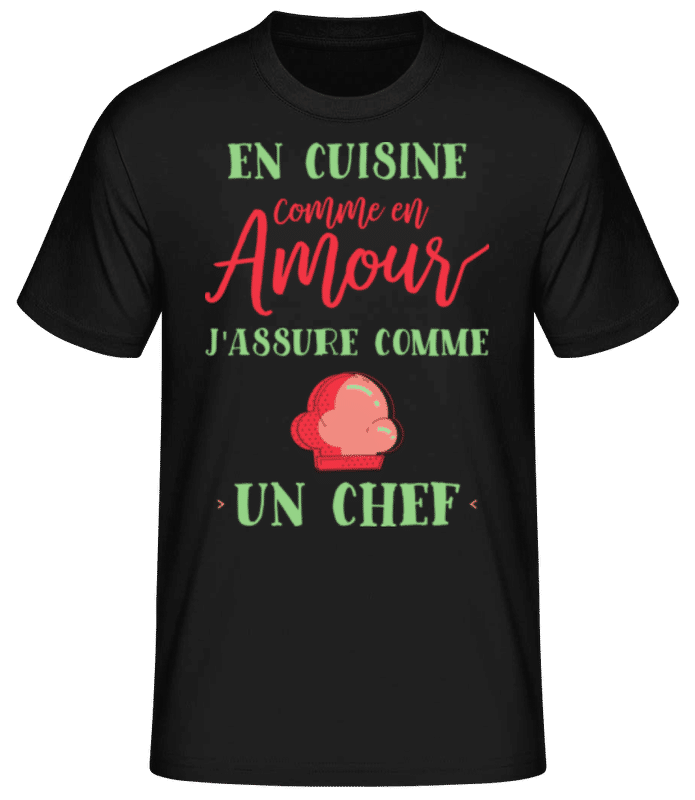 Aperçu: En Amour J'assure Comme Un Chef - T-shirt standard Homme - Noir - Devant