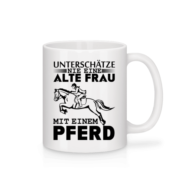 Vorschau: Alte Frau mit Pferd - Tasse - Weiß - Vorne