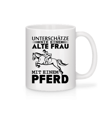 Alte Frau mit Pferd - Tasse - Weiß - Vorne