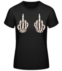 Skelett Mittelfinger - Frauen Basic T-Shirt - Schwarz - Vorne
