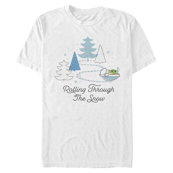 Vorschau: Star Wars - The Mandalorian - Grogu Rolling Through the Snow - Weihnachten - Männer T-Shirt - Weiß - Vorne
