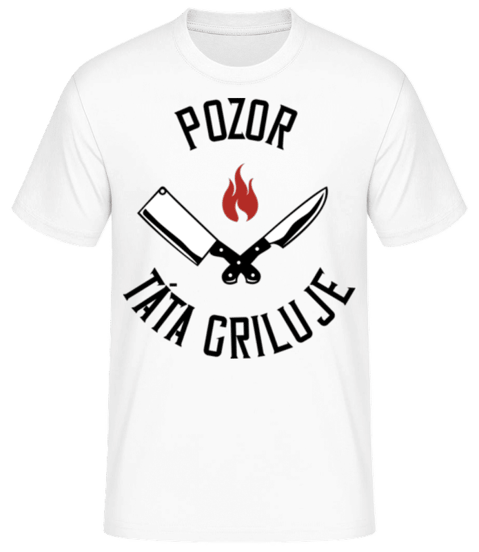 Náhled: Pozor Táta Griluje - Pánské basic tričko - Bílá - Napřed