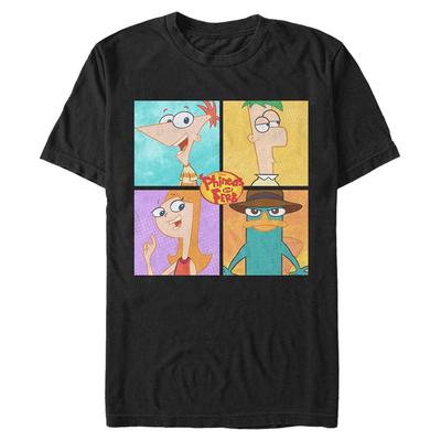 Disney Classics - Phineas a Ferb - Skupina 4 Character Boxup - Pánske Tričko - Čierna - Predné
