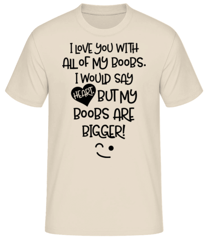 Náhled: Boobs Love - Pánské basic tričko - Krémová - Napřed