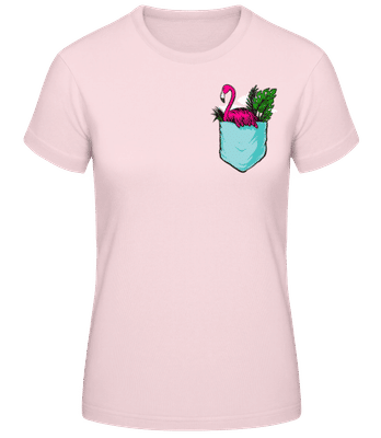 Brusttasche Flamingo - Frauen Basic T-Shirt - Rosa - Vorne