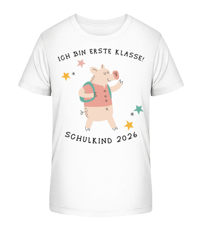 Vorschau: Schulkind 2026 Schwein - Kinder Bio T-Shirt Stanley Stella 2.0 - Weiß - Vorne