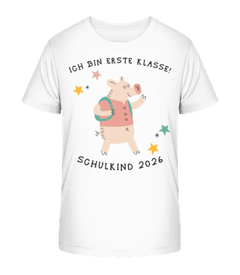 Schulkind 2026 Schwein - Kinder Bio T-Shirt Stanley Stella 2.0 - Weiß - Vorne