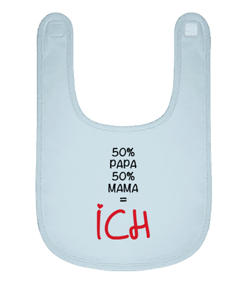 50% Papa, 50% Mama - ICH - Baby Bio Lätzchen - Hellblau - Vorne