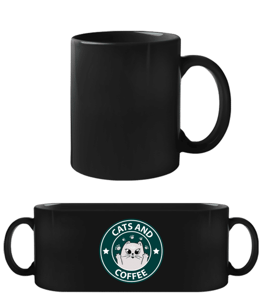 Vorschau: Cats And Coffee - Schwarze Tasse - Schwarz - Vorne