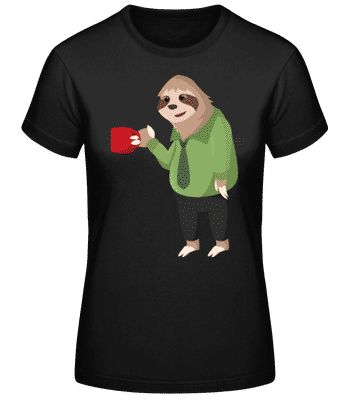 Sloth Drinks Coffee - Women's Basic T-Shirt - Black - Front