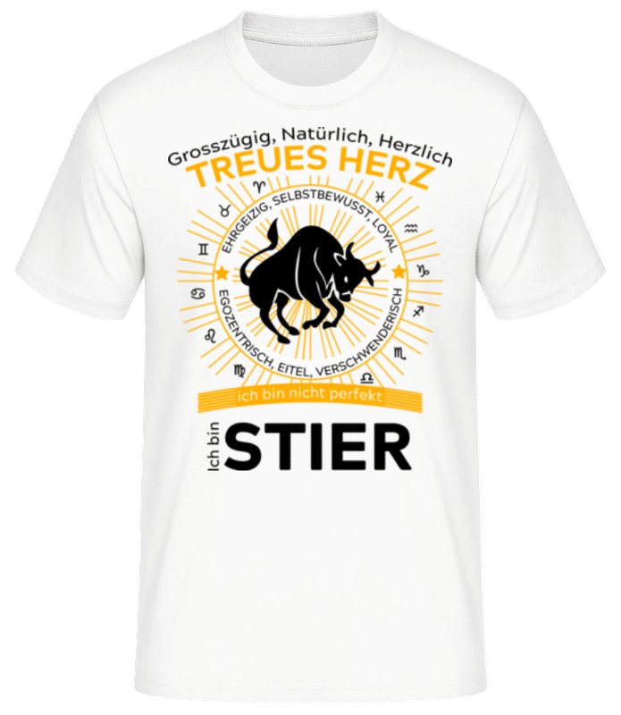 Vorschau: Sternzeichen Stier Orange - Männer Basic T-Shirt - Weiß - Vorne
