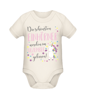 Einhorn Geboren In Dezember - Baby Bio Strampler - Creme - Vorne