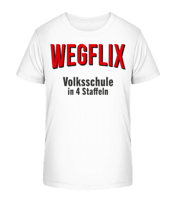 Wegflix Volksschule In 4 Saffeln - Kinder Bio T-Shirt Stanley Stella 2.0 - Weiß - Vorne