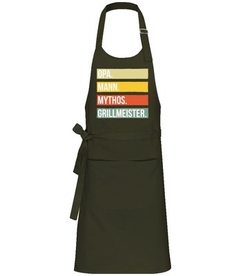 Opa Mann Mythos Grillmeister - Profi Kochschürze - Olive - Vorne