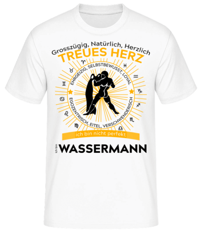 Vorschau: Sternzeichen Wassermann Orange - Männer Basic T-Shirt - Weiß - Vorne
