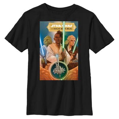 Star Wars - High Republic - Skupina Hero Cover - Niños Camiseta - Negro - delante