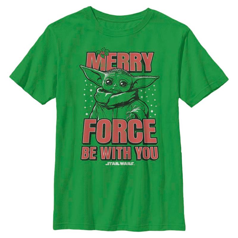 Preview: Star Wars - The Mandalorian - The Child Merry Force - Christmas - Kids T-Shirt - Kelly green - Front