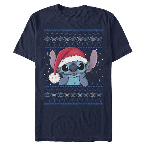 Aperçu: Disney - Lilo & Stitch - Stitch Holiday Wearing Santa Hat - Homme T-shirt - Bleu marine - Devant
