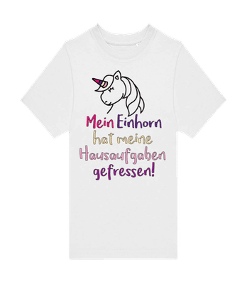 Einhorn Frisst Hausaufgaben - Kinder T-Shirt B&C - Weiß - Vorne