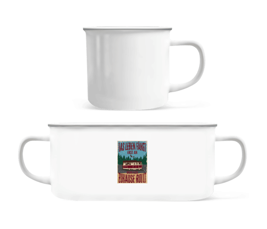 Vorschau: Wenn Dein Zuhause Rollt - Emaille-Tasse - Weiß - Vorne