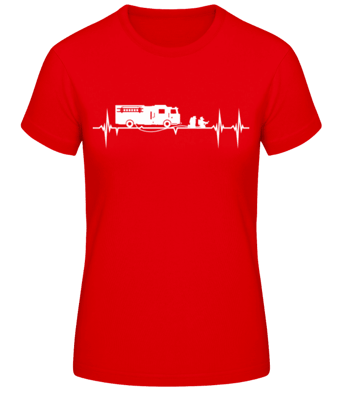 Vorschau: Feuerwehr Herzschlag - Frauen Basic T-Shirt - Rot - Vorne
