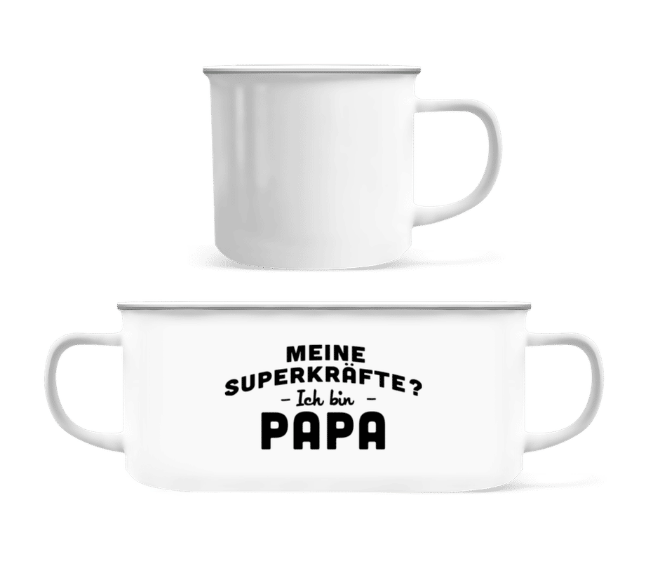 Vorschau: Superkräfte Papa - Emaille-Tasse - Weiß - Vorne