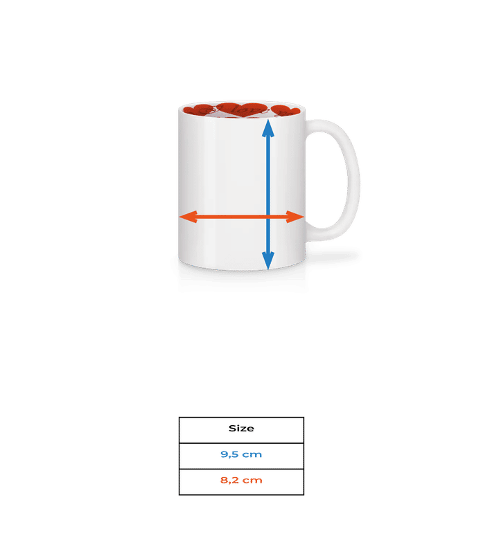 Aperçu: Mug personnalisé de Saint-Valentin avec cœur (à l’intérieur) - Tableau des tailles