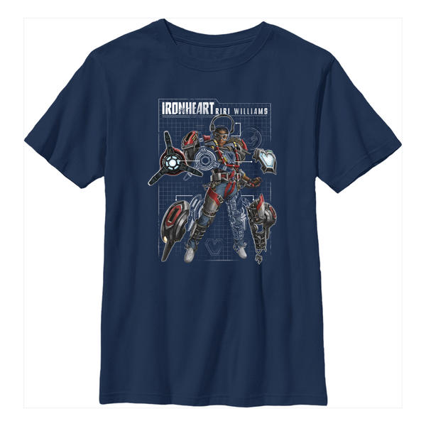 Marvel - Panthère noire Wakanda pour toujours - Iron Heart Ironheart Schematic - Enfant T-shirt - Bleu marine - Devant