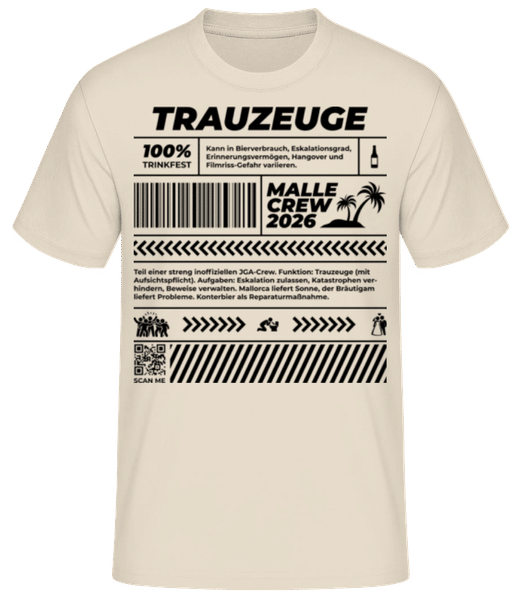 Vorschau: JGA Trauzeuge Malle Crew 2026 - Männer T-Shirt B&C - Creme - Vorne