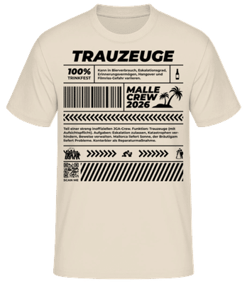 JGA Trauzeuge Malle Crew 2026 - Männer T-Shirt B&C - Creme - Vorne