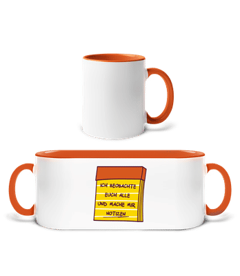 Ich Beobachte Euch Notizen - Tasse zweifarbig - Weiß / Orange - Vorne