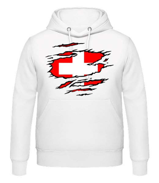 Preview: Ripped Flag Switzerland - Men's Hoodie - White - Front