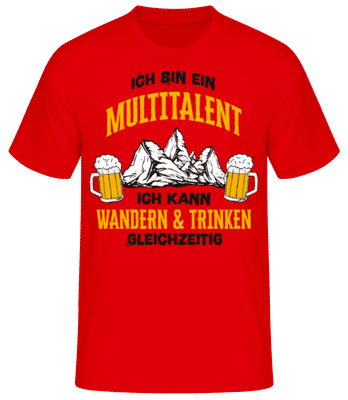 Multitalent Wandern Und Trinken - Männer Basic T-Shirt - Rot - Vorne